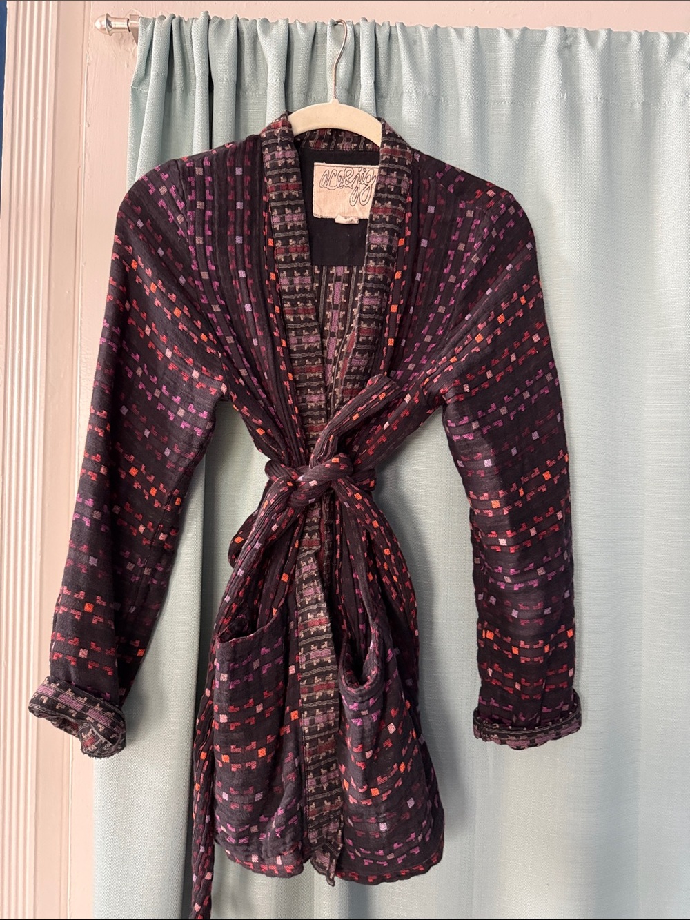 Cozy Black Open-Front Patterned Women's Cardigan Sweater - Pink & Red Accents